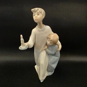 RETIRED 1970S LLADRO SPAIN 4874 BOY GIRL NIGHT CLOTHES CANDLE PORCELAIN FIGURINE